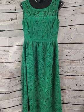 Kensie Green Lace Midi Dress Size 4 Sleeveless Fit & Flare Lined